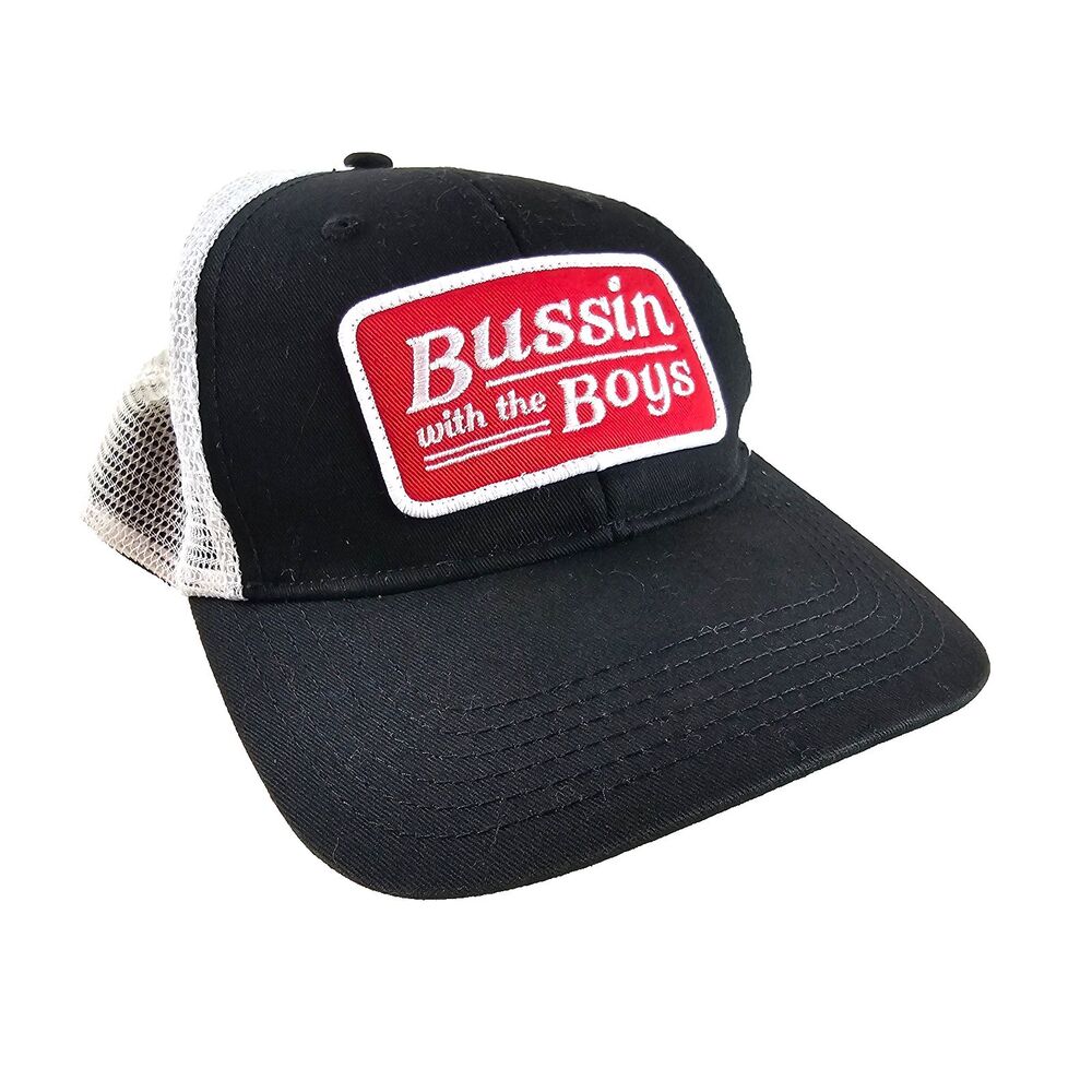Barstool Sports Bussin With The Boys Trucker Hat Black White Mesh Snapback